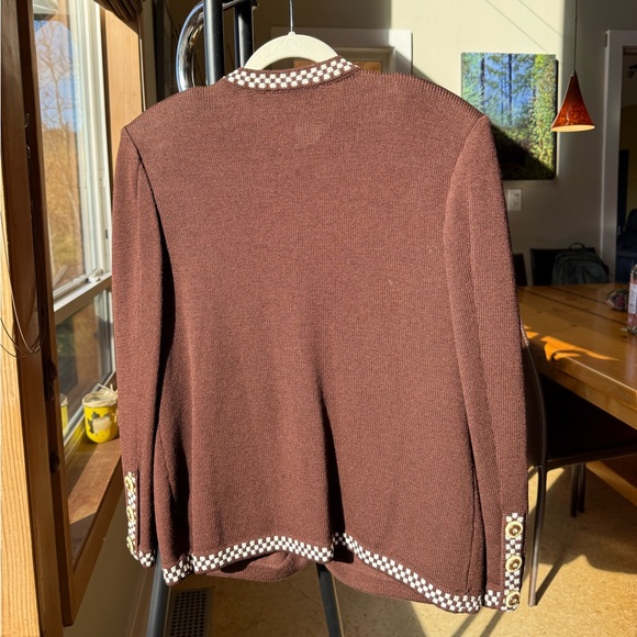 St. John Brown Jacket with Checkered Trim & Matching Skirt - Picture 3 of 9